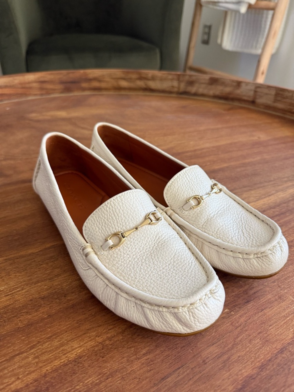 Women’s White Leather Horsebit Loafers